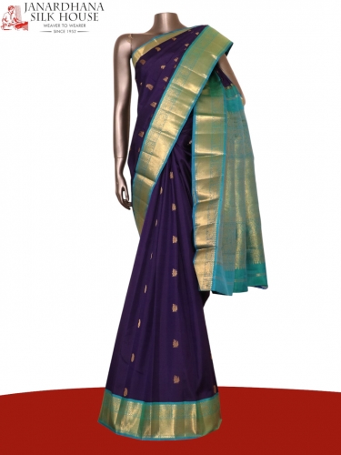 Pure Handloom Butta Contrast Kanjeevaram Silk Saree